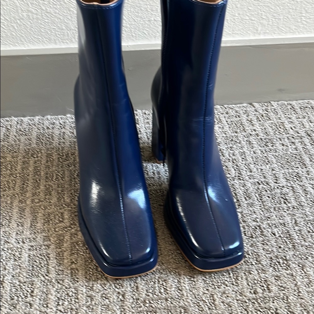 Steve Madden Blue Heeled Boots with Glossy Finish